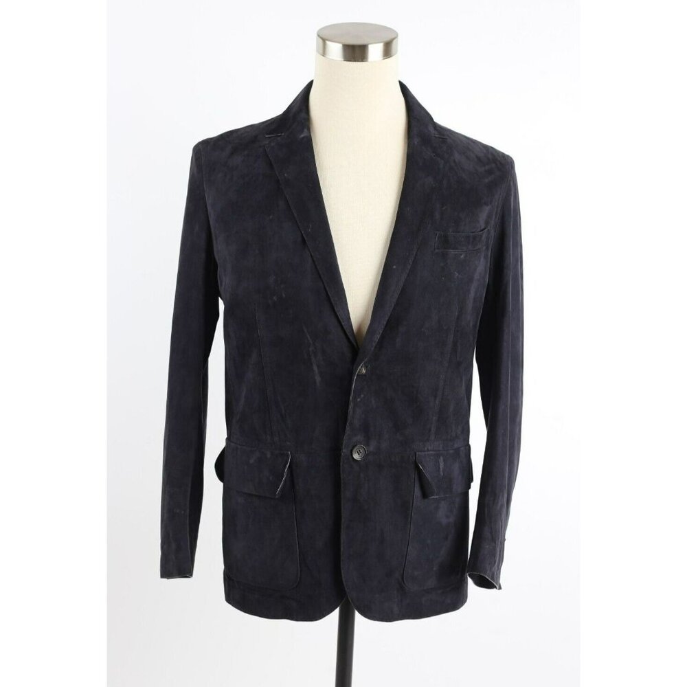 $4,995 Ermenegildo Zegna Lamb Leather Blazer Jacket SZ 48/38 Dark Navy